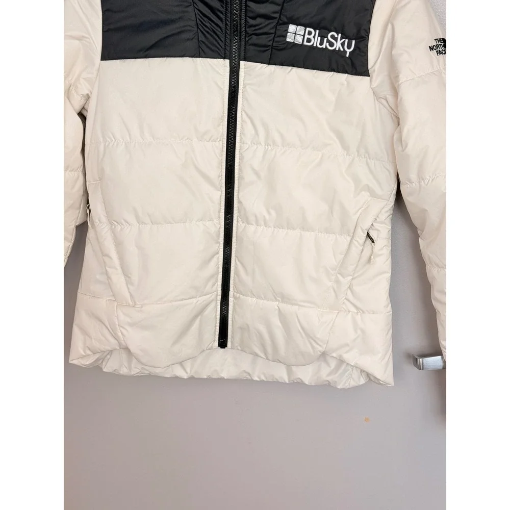 The North Face White Black‎ Puffer Jacket Womens Small BluSky Logo Full Zip Coat